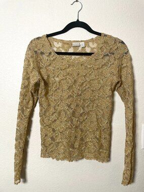 Vintage Lingerie Cacique Gold Sheer Lace Top M